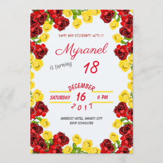 Red and Yellow floral birthday invitation