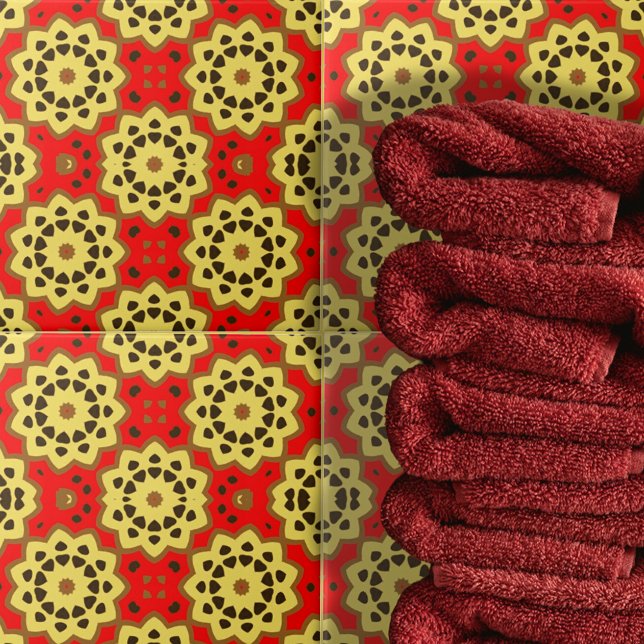 Red and Yellow Floral Geometric Pattern Motifs Ceramic Tile (Creator Uploaded)