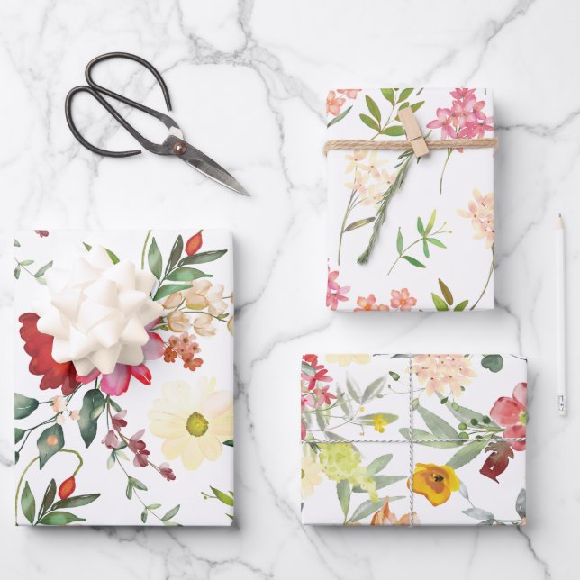 Red and Yellow Floral Wrapping Paper Sheet (Front)