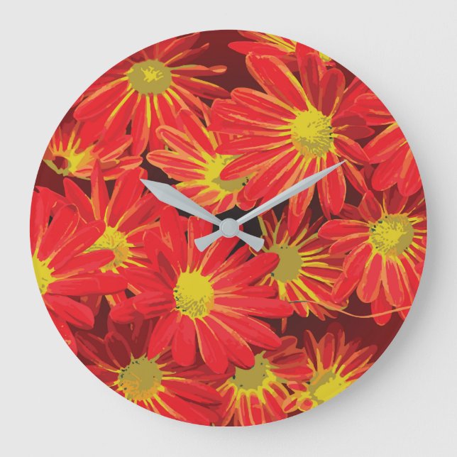 Red and Yellow Flowers 1 Large Clock (Front)