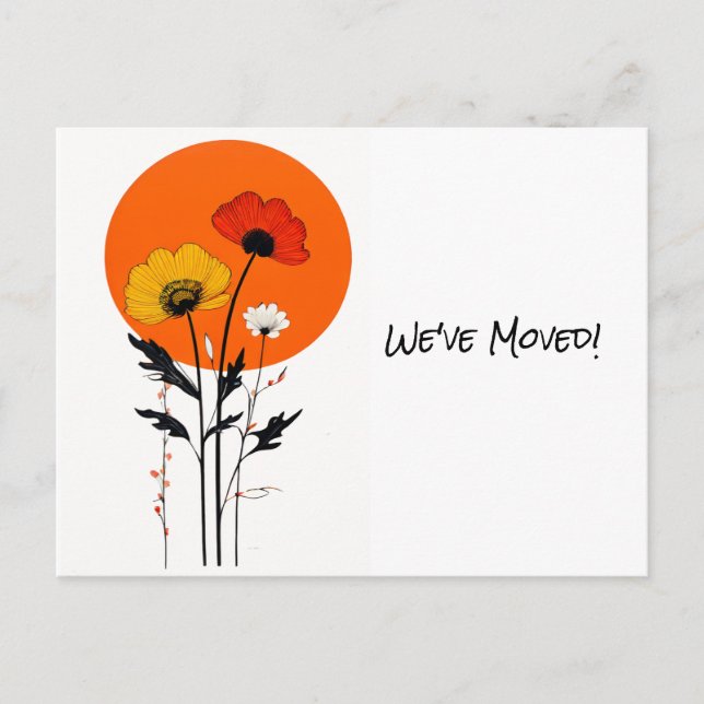  Red and Yellow Flowers with Sun New Address Postcard (Front)