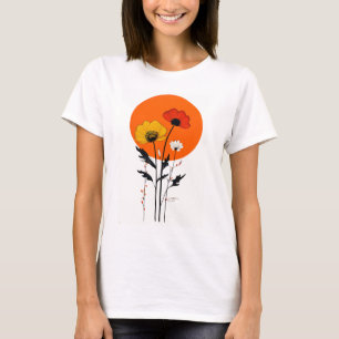 Red and Yellow Flowers with Sun T-Shirt
