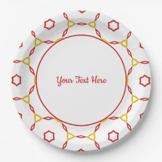 Red and Yellow Geometric Pattern Paper Plate