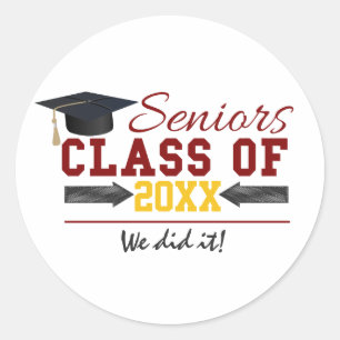 Red and Yellow Graduation Gear Classic Round Sticker