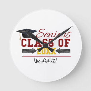 Red and Yellow Graduation Gear Round Clock