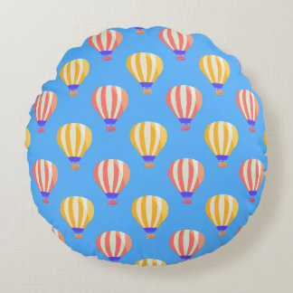 Red and Yellow Hot Air Balloons Pattern Round Cushion