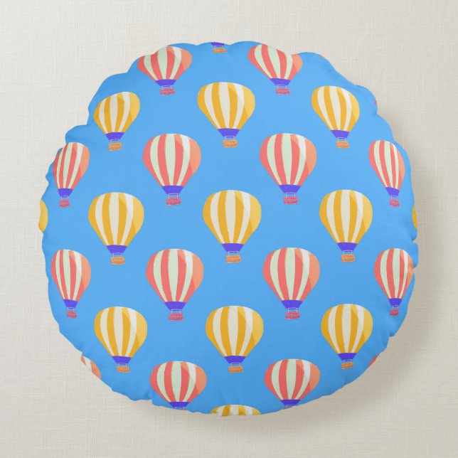 Red and Yellow Hot Air Balloons Pattern Round Cushion (Front)