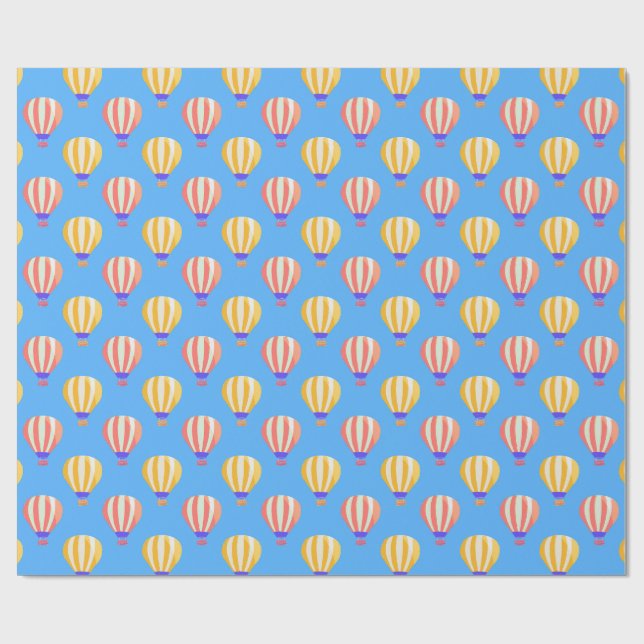 Red and Yellow Hot Air Balloons Pattern Wrapping Paper (Flat)