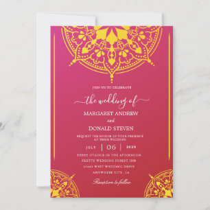 red and yellow indian wedding invitation