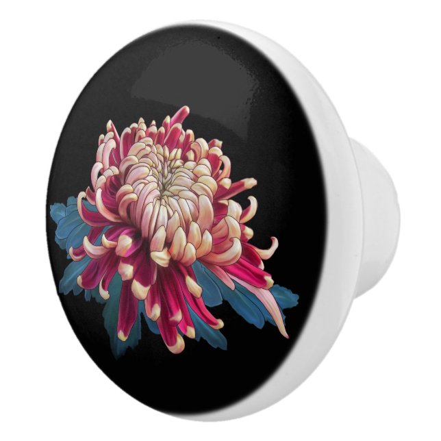 red and yellow Japanese chrysanthemum black Ceramic Knob (Right)