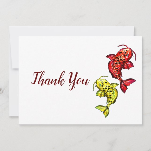 Red and Yellow Koi Carps Thank You Card (Front)