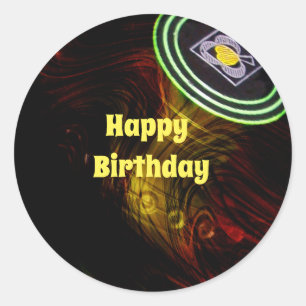 Red And Yellow Lawn Bowl, Round Birthday Stickers
