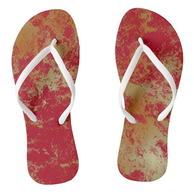 red and Yellow marble abstract Thongs (Footbed)