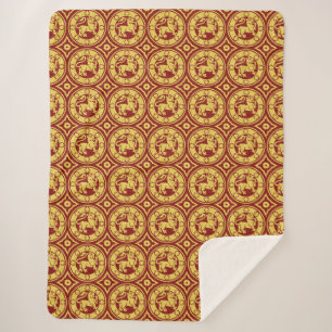 Red and Yellow Mediaeval Lions Sherpa Blanket