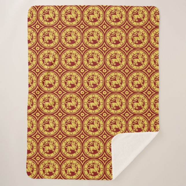 Red and Yellow Mediaeval Lions Sherpa Blanket (Front)