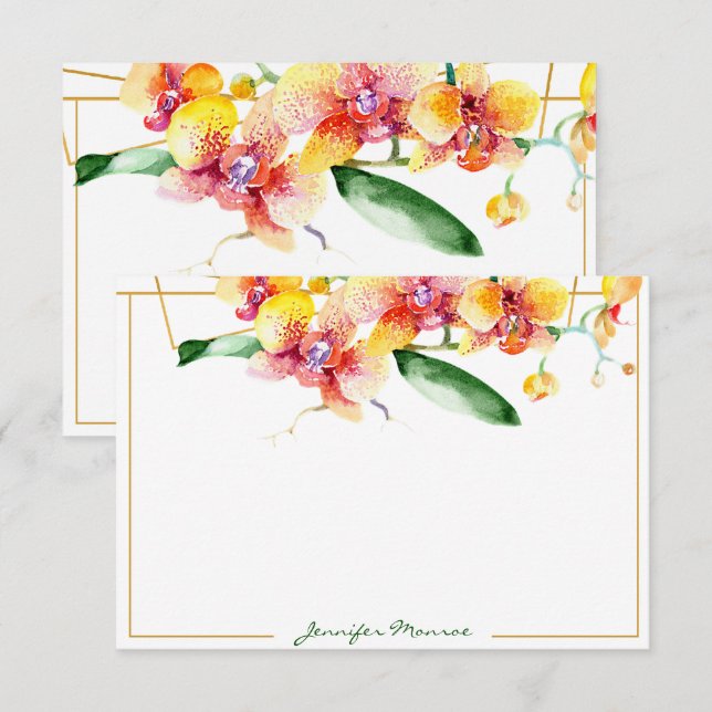 Red and yellow orchids personalised card (Front/Back)