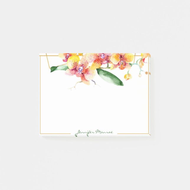 Red and yellow orchids personalised post-it notes (Front)