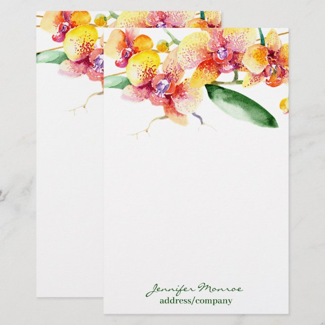 Red and yellow orchids personalised stationery (Front/Back)