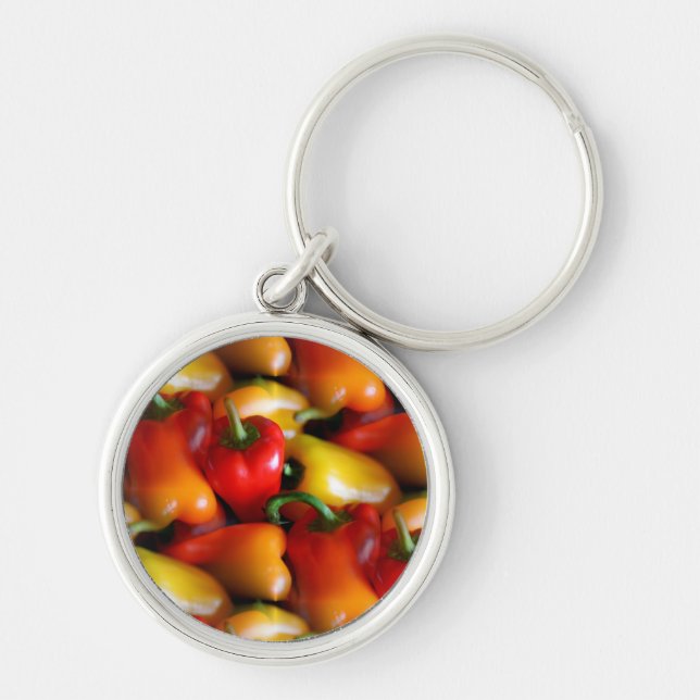 Red and Yellow Peppers Button Keychain (Front)