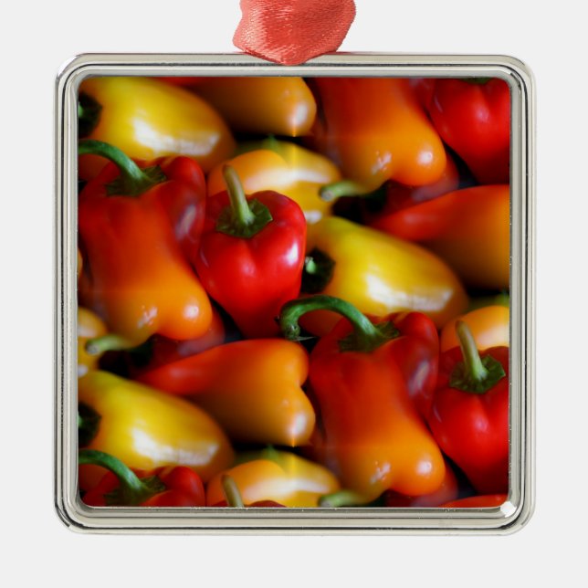 Red and Yellow Peppers Ceramic Ornament (Front)