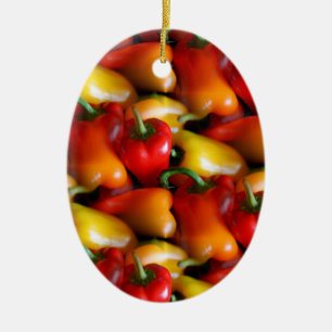 Red and Yellow Peppers Ceramic Ornament