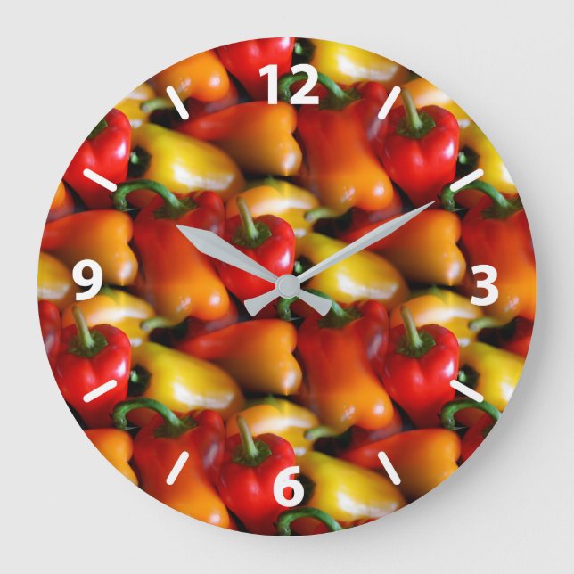 Red and Yellow Peppers Large Clock (Front)