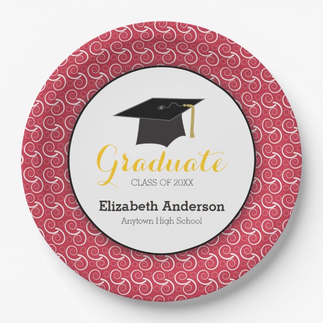 Red and Yellow, Personalised Graduation Paper Plate (Front)