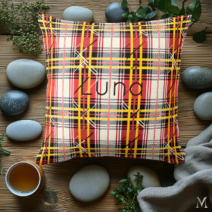 Red and Yellow Plaid Custom Vibrant Tartan Home Cushion