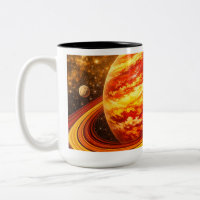 Red and Yellow Planet with Rings