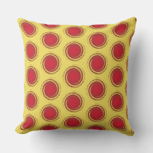 Red and Yellow Polka Dots Circle Sun Summer Cushion