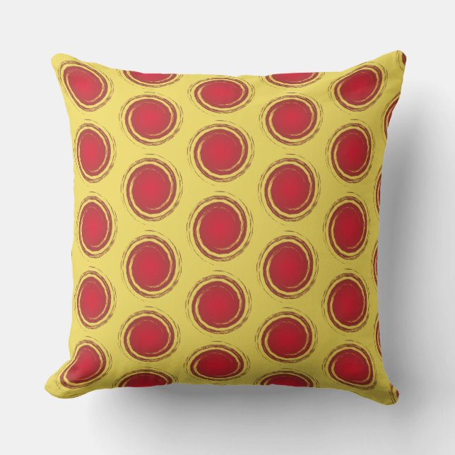 Red and Yellow Polka Dots Circle Sun Summer Cushion (Front)