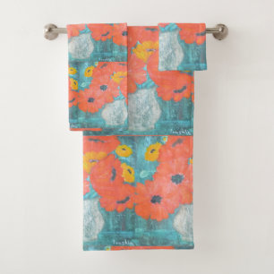 Red and Yellow Poppies Bath Towel Set