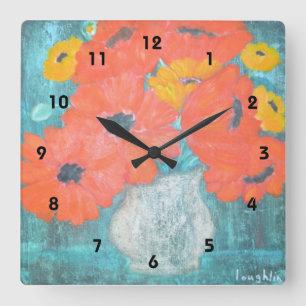 Red and Yellow Poppies Wall Clock