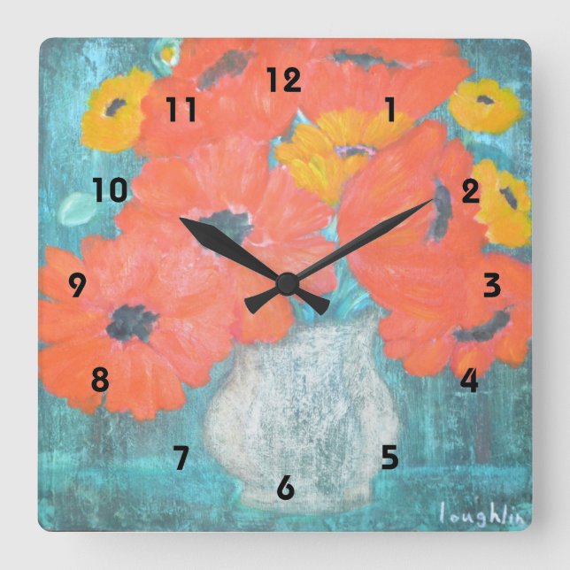 Red and Yellow Poppies Wall Clock (Front)