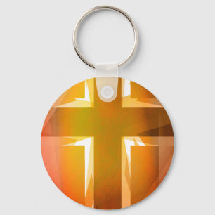 Red and yellow religious cross key ring