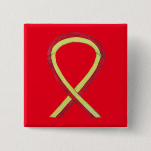 Red and Yellow Ribbon Awareness Custom Pin Button