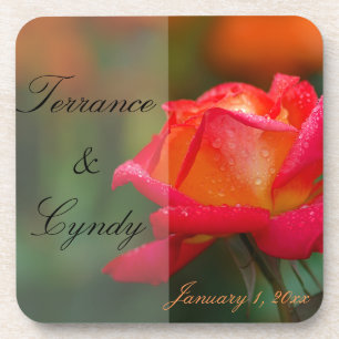 Red and Yellow Rose Personal Wedding Coaster