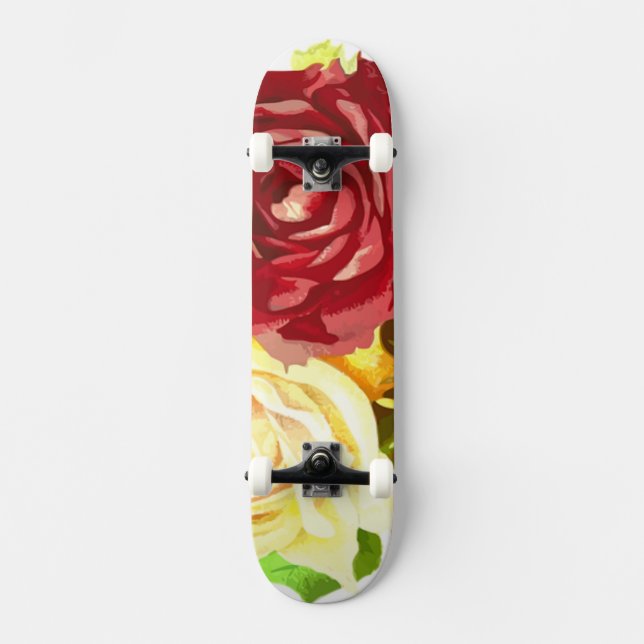 Red and Yellow Roses Art Skateboard (Front)