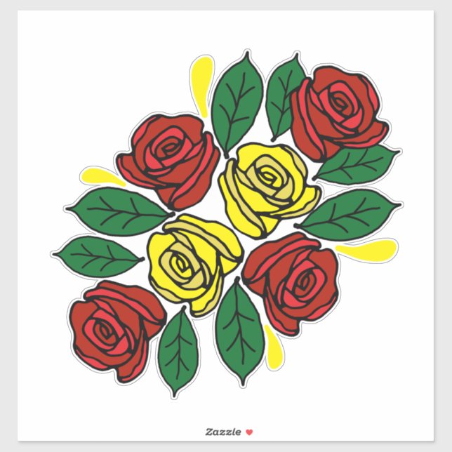 Red and Yellow Roses Folk Art Narrowboat (Sheet)