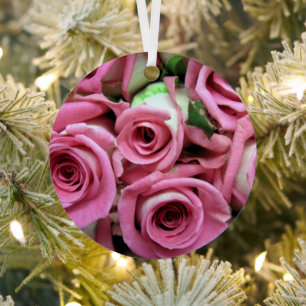 Red and Yellow Roses Metal Circle Ornament