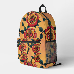 Red And Yellow Roses Printed Backpack