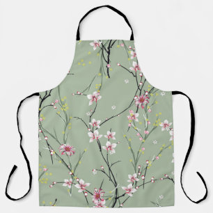red and yellow small flower pattern on green backg apron