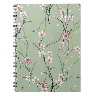 red and yellow small flower pattern on green backg notebook