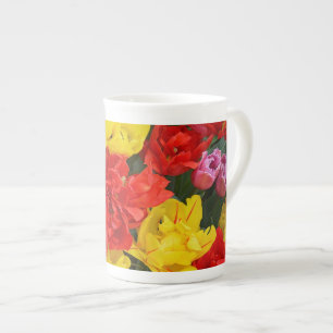 Red and yellow spring tulips bone china mug