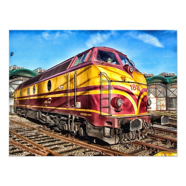 Red and Yellow Steam engine Locomotive Train Art Photo Print (Front)
