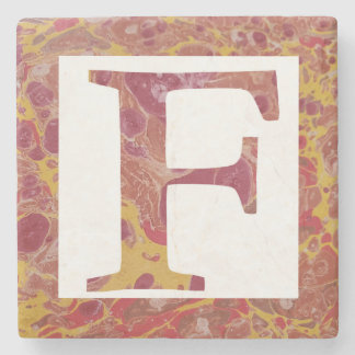Red and Yellow Stone Marbled Monogram  F Stone Coaster