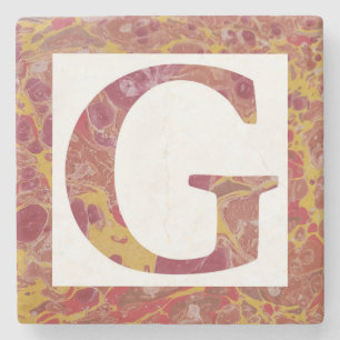 Red and Yellow Stone Marbled Monogram G Coaster
