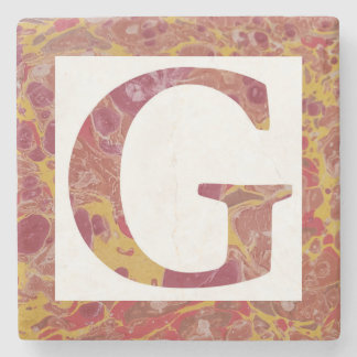 Red and Yellow Stone Marbled Monogram G Stone Coaster