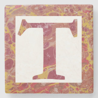 Red and Yellow Stone Marbled Monogram  T Stone Coaster