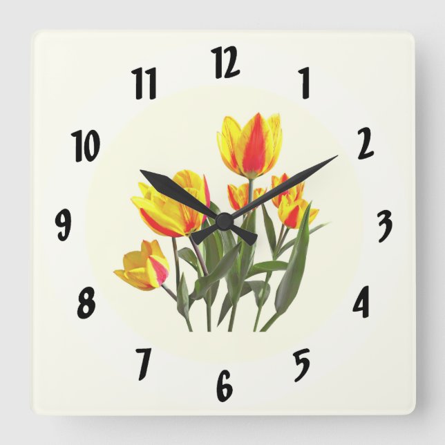 Red and Yellow Striped Tulips Square Wall Clock (Front)